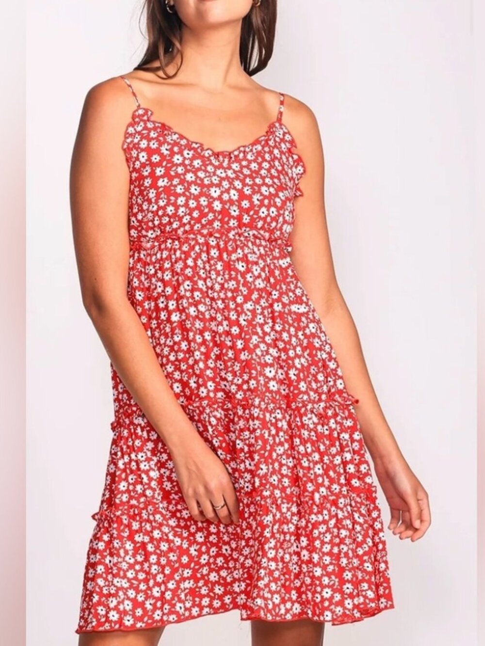 Pink Martini Red and White Ruffle Daisy Floral Mini Dress